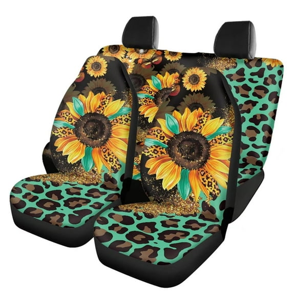 Pzuqiu Sunflower Leopard Green Automotive Seat Covers Washable Car Seat Covers Full Set Decor Accessories Easy to Install Driver Seat Cover with Backrest for Cars And Trucks, Green