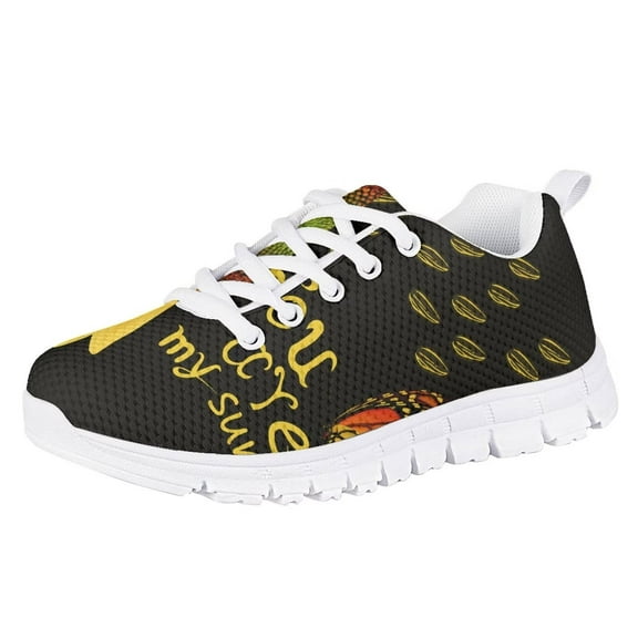 Pzuqiu Sunflower Little Girls Walking Shoes Size 11 Lace Up Tennis Sneakers Lightweight Breathable Running Shoes Outdoor Athletic Shoes