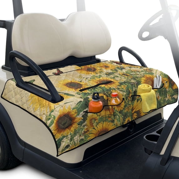 Pzuqiu Sunflowers Golf Cart Seat Covers Portable Quilted Golf Cart Seat Covers, 4 Front Pockets Foldable Design Golf Cart Front Seat Covers