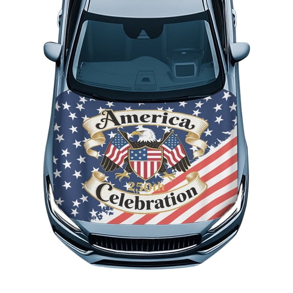 Pzuqiu Sunproof Car Hood Cover, America Swimsuit Fabric Car Hood Cover Protector, Waterproof Car Hood Protector
