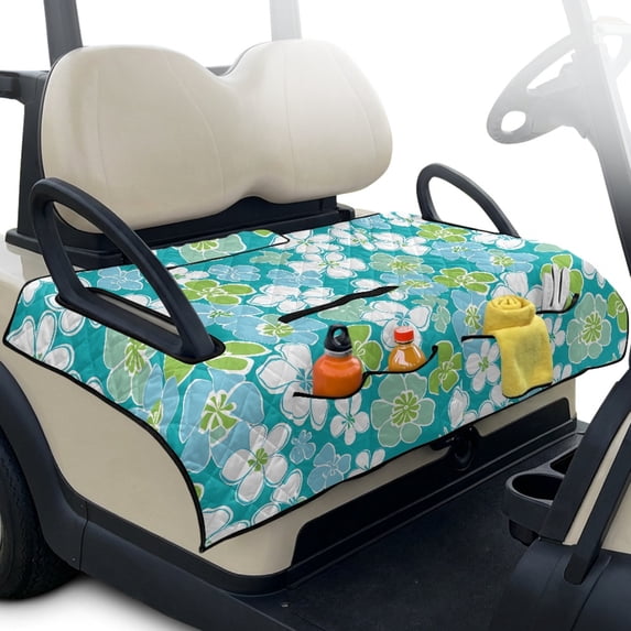 Pzuqiu Teal Floral Quilted Golf Cart Seat Cover - 2-Person With 4 Pockets, Non-Slip Protector For Golfers Outdoor Golfing