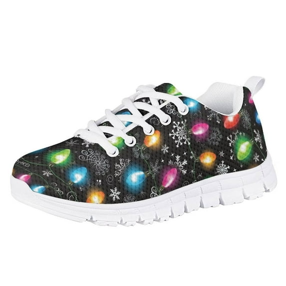 Pzuqiu Teen Girls Sneakers Tennis Sport Shoes Size 2 Kids Christmas Lights Athletic ShoesTeens Lace Up Shoes for Running Dance Hiking School Shoes Children Footwear Lightweight
