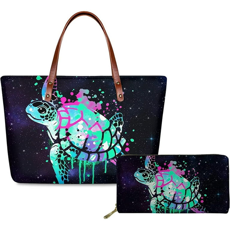 Pzuqiu Tie Dye Sea Turtle Purse with Matching Wallet Cute Womens Summer  Purses and Handbags Ladies HandBags Casual Shopping Beach Work Top Handle  Bag