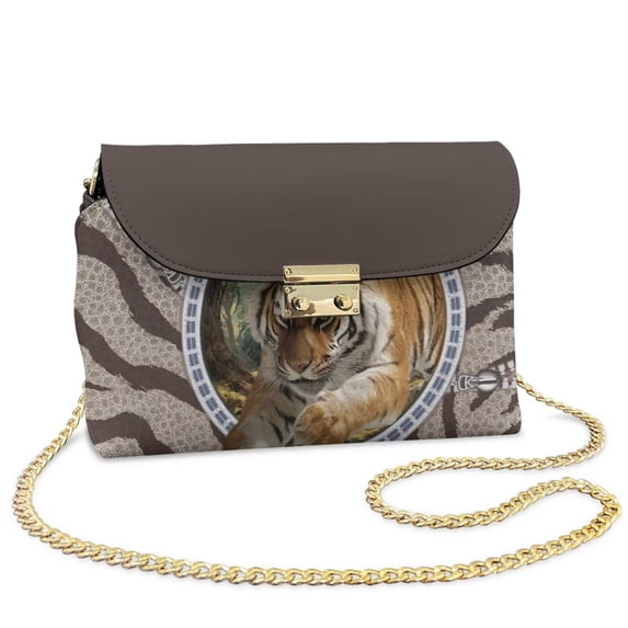 Pzuqiu Tiger Print Crossbody Bags for Women Leather Compact Functional Leather Quilted Shoulder Bag with Chain Strap Craftsmanship for Party and Special Occasions