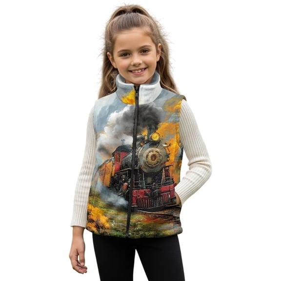 Pzuqiu Train Print Kid Outerwear Vest 2T Toddler Boy Clothes Lightweight Comfortable Zipper Winter Sleeveless Jacket with Pockets Fashion Versatile Casual Clothes for Boys