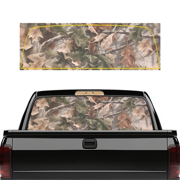 Pzuqiu Tree Leaves Camo Pattern Car Window Decal 66.9 x 22.4 Inches, One-Way Perforated Truck Back Window Decal, Weatherproof Anti-Fade Vinyl Wrap