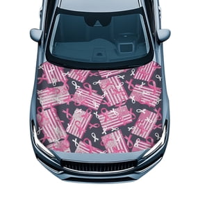Pzuqiu Trendy Universal Car Hood Cover featuring Pink Breast Cancer Awareness Ribbons - Stylish Exterior Decoration for Vehicles