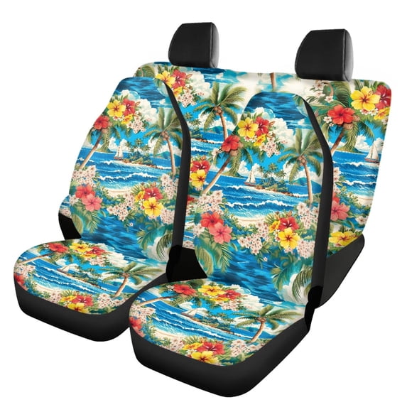 Pzuqiu Tropical Beach Car Seat Cover Full Set Non-Slip Breathable Decor Accessories Car Seat Covers Set, Interior Accessories Easy to Install Compatible