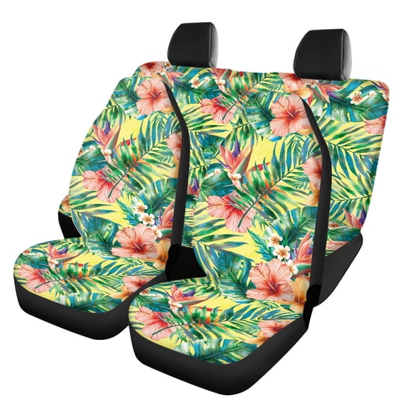 Pzuqiu Tropical Floral Pattern Car Seat Covers Anti-Slip Automotive Vehicle Cushion Softy 3 PCS Car Seat Covers Full Set Fit for Truck Cars