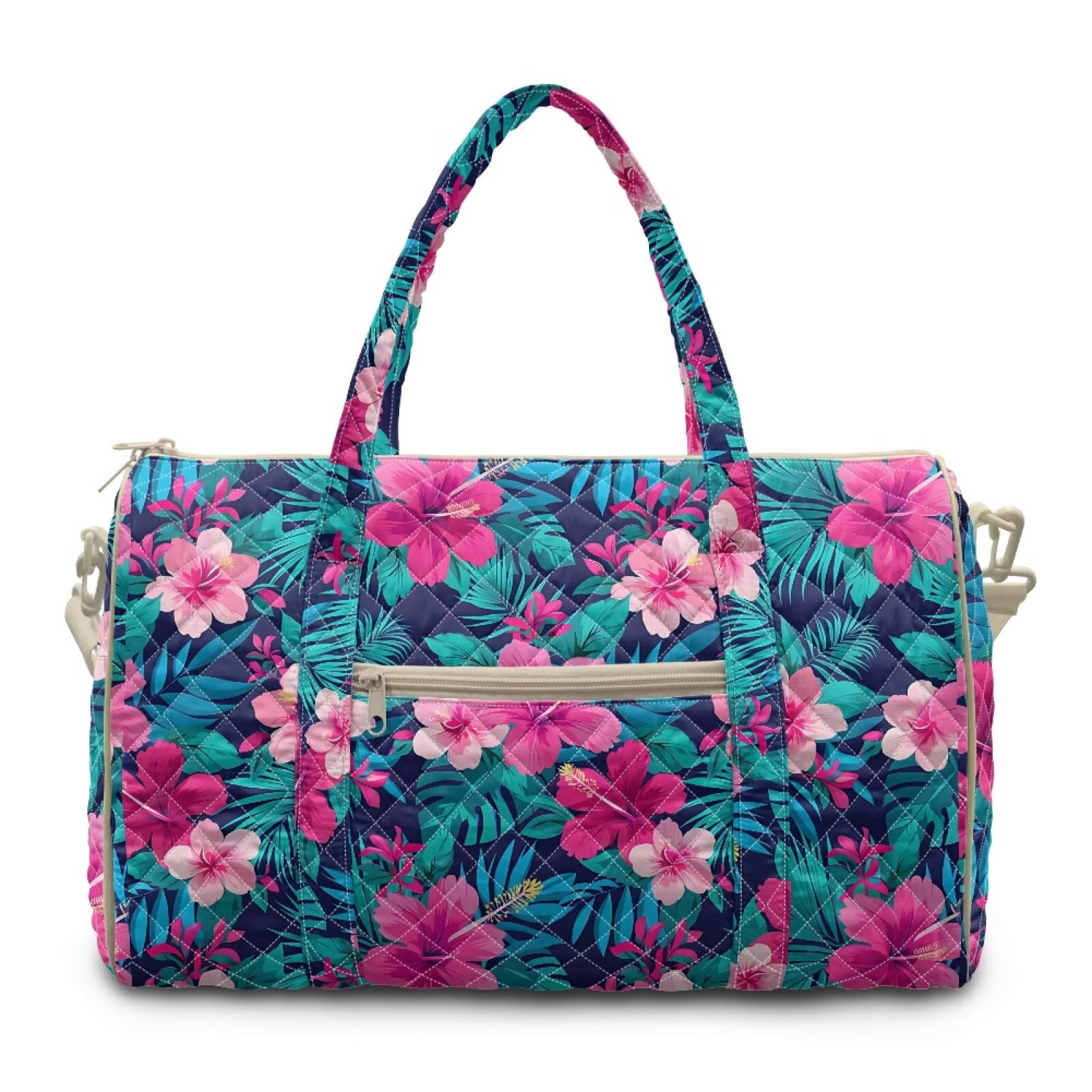 Pzuqiu Tropical Floral Quilted Weekender Bag for Women Large Capacity Lightweight Travel Duffel Carry On Tote for Gym, Overnight Trips Luggage Bags Portable Travel Bags