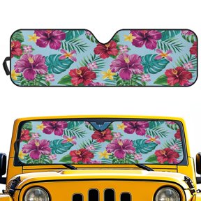 Pzuqiu Tropical Hibiscus Car Front Window Sun Shield for Off-road Auto Interior, Blocks UV Rays Windshield Sun Shade to Keep Your Vehicle Cool