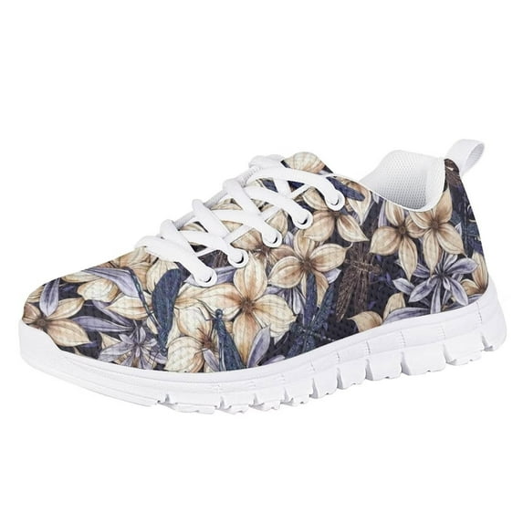 Pzuqiu Tropical Hibiscus Flower Sneakers for Little Girls Size 11 Breathable Walking Shoes Lightweight Running Athletic Shoes Lace Up