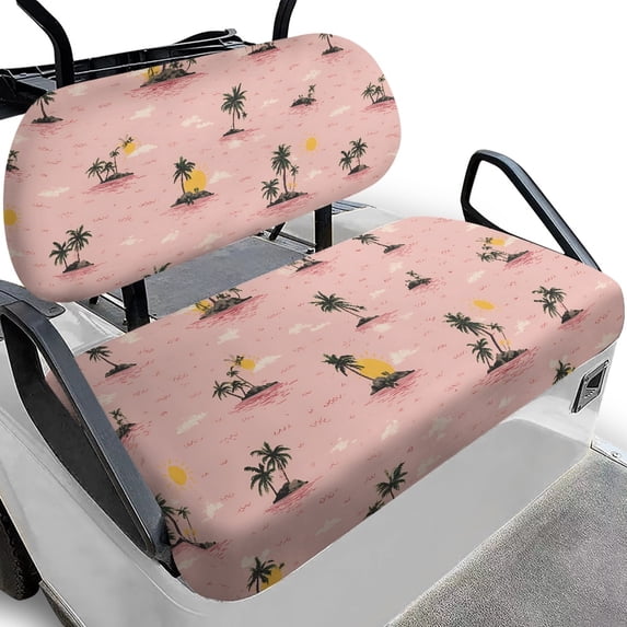 Pzuqiu Tropical Island Sunset Golf Cart Seat Cover Set - Breathable Stretchable 2-Piece Kit | All-Weather Protection for EZGO, Club Car & Yamaha