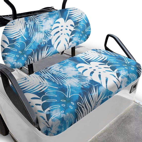 Pzuqiu Tropical Leaf Print Golf Cart Seat Cover Set - Blue Tie-Dye Style, Breathable Polyester, All-Weather Protection, Easy Install for 2-Seater Carts