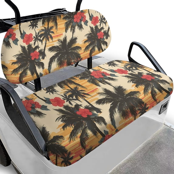 Pzuqiu Tropical Palm Tree & Hibiscus Golf Cart Seat Cover Set - Breathable Stretch-Fit Protector, Washable All-Weather Accessory for EZGO, Club Car & Yamaha