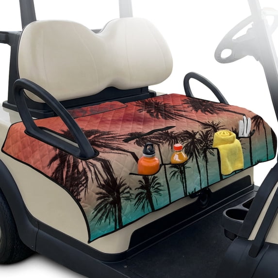 Pzuqiu Tropical Palm Tree Quilted Golf Cart Seat Cover - 2-Person Universal Fit With 4 Pockets, Non-Slip Protector for Golfers