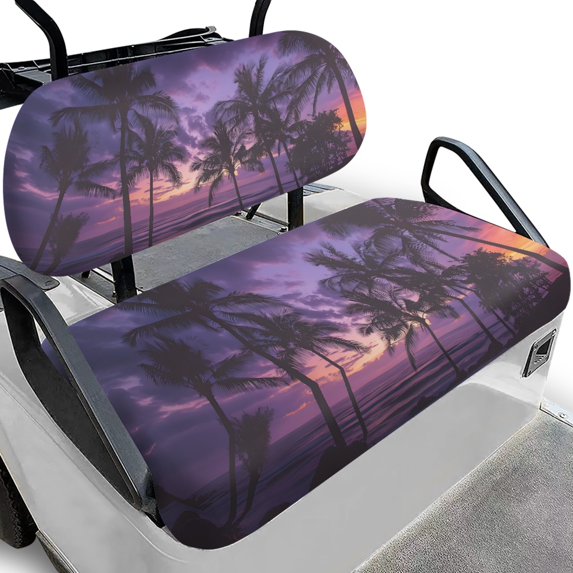 Pzuqiu Tropical Palm Tree Sunset Golf Cart Seat Covers | 2 Piece Breathable Washable Set For Golf Enthusiasts