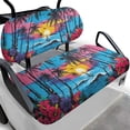 thumbnail image 1 of Pzuqiu Tropical Sunset Golf Cart Seat Cover Set - Hibiscus & Palm Tree Print, Breathable Stretchable Polyester, All-Weather Protection for 2-Passenger Carts, 1 of 10