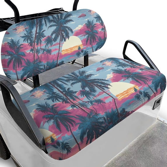 Pzuqiu Tropical Sunset Palm Tree Golf Cart Seat Covers - 2-Piece Stretchable Set | Breathable, Washable, All-Weather Protection for EZGO, Club Car & Yamaha
