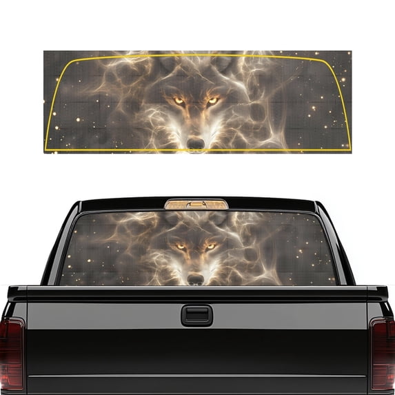 Pzuqiu Truck Rear Window Decal 66.9" x 22.4" with Glowing Wolf Pattern, Fade Resistant Sun Blocking Vinyl Stickers for Most Trucks Pickups