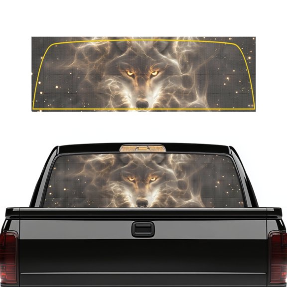 Pzuqiu Truck Rear Window Decal 66.9" x 22.4" with Glowing Wolf Pattern, Fade Resistant Sun Blocking Vinyl Stickers for Most Trucks Pickups