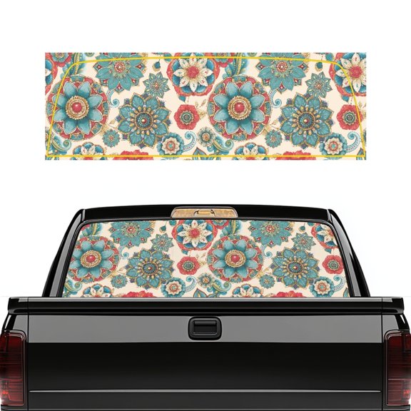 Pzuqiu Truck Rear Window Decal with Floral Pattern, Car Rear Windshield Sunshade 66.9 x 22.4 Inches, Fade Resistant Weatherproof for Most Pickup Trucks