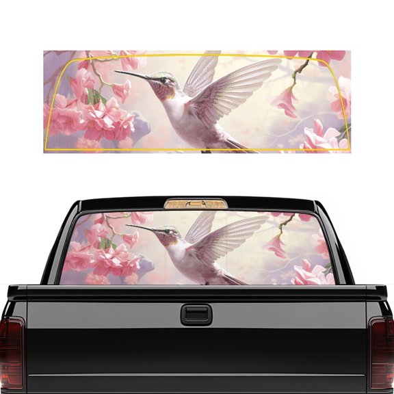 Pzuqiu Truck Rear Window Decal with Hummingbird Blossom, Car Rear Windshield Sunshade for Most Pickup Truck Models, 66.9 x 22.4 Inches