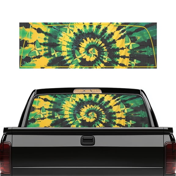 Pzuqiu Truck Rear Window Decal with Tie Dye Butterfly Pattern, Car Rear Windshield Sunshade Full Coverage 66.9 x 22.4 Inches for Most Pickup Trucks