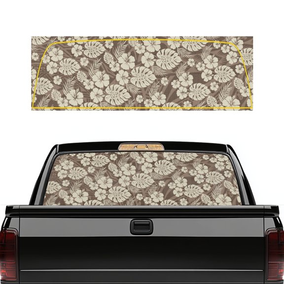 Pzuqiu Truck Rear Window Decal with Tropical Floral Pattern, Car Rear Windshield Sunshade 66.9 x 22.4 Inches, Waterproof Vinyl for Most Pickup Trucks