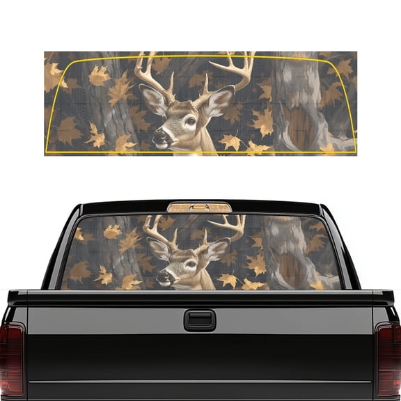 Pzuqiu Trucks Sticker 66.9 x 22.4 Inches with Deer Forest Pattern, Back Window Decals Vinyl Wrap for Most Pickup Trucks and SUV