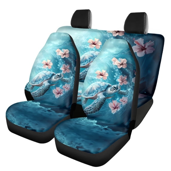 Pzuqiu Turtle Floral Car Seat Covers 3 Pack, Car Seat Covers Full Set Polyester Easy to Install Removable for Cars Trucks most Cars