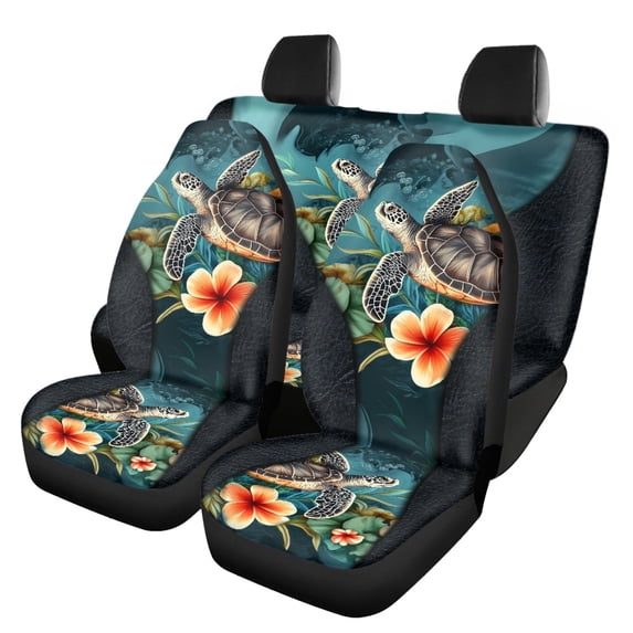 Pzuqiu Turtle Flower Car Seat Covers Full Set Easy to Install, Suitable for SUV Seats Car Seats Sedan Seats, Front and Rear Seat Cover Set for Truck Most Sedans