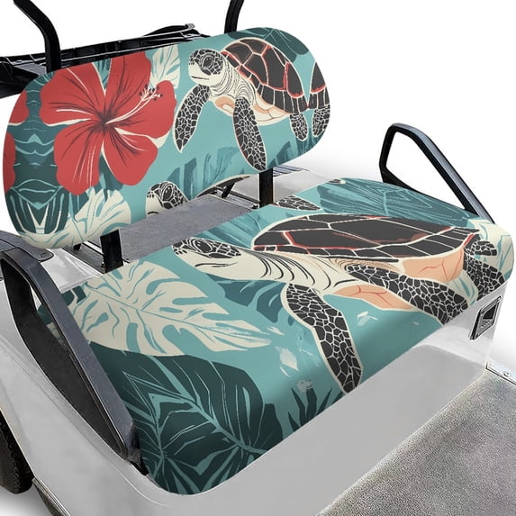 Pzuqiu Turtle Hibiscus Pattern Golf Cart Bench Seat Covers All Seasons, Fit for Outdoor Golf Carts Suitable for Ezgo 2 Passenger Carts