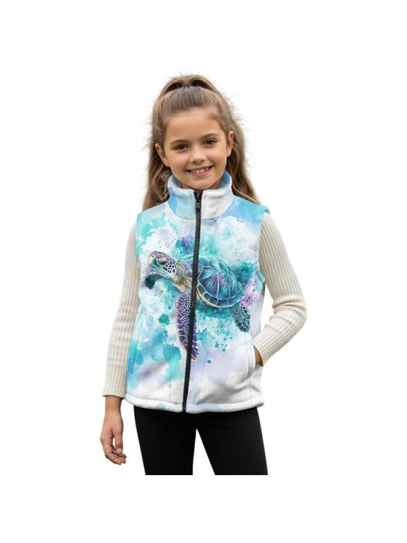 Turtle Kids Outerwear Vest Casual Clothes for Girls 3T Lightweight Comfortable Zipper Winter Sleeveless Jacket with Pockets Practical Fall Outerwear Versatile for Girls