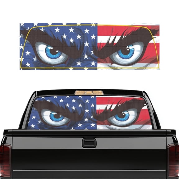 Pzuqiu US Flag Angry Eyes Rear Window Decals 66.9 x 22.4 Inches for Trucks, Perforated Vinyl Car Window Stickers for Most Pickup Models and SUV