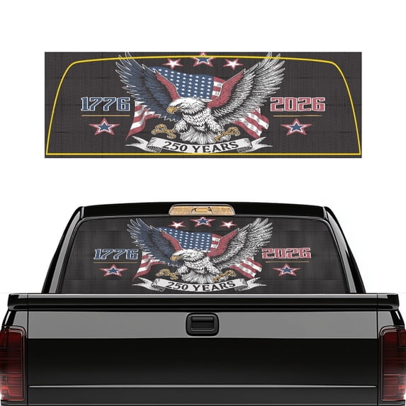 Pzuqiu US Flag Eagle Vinyl Car Rear Windshield Sunshade, 66.9 x 22.4 Inch Anti-Corrosion See Through Truck Back Window Decal for Most Pickup Trucks
