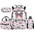 thumbnail image 1 of Pzuqiu USA Map Pink Bow Backpack with Lunch Bag for Kids 8-10 Years Old Cute Bookbag for Boys 1st Grade/2nd Grade Middle School Book Bag Girls Lunch Box Pencil Case Water Bottle Bag, Set of 4, 1 of 7