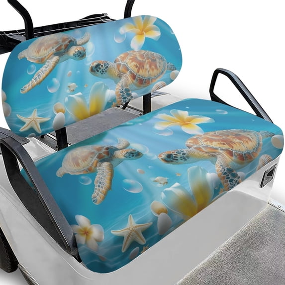 Pzuqiu Underwater Sea Turtle Golf Cart Seat Covers Set - Tropical Floral Design, Breathable & Washable - Fits Most 2-Seater Ezgo, Club Car & Yamaha Carts
