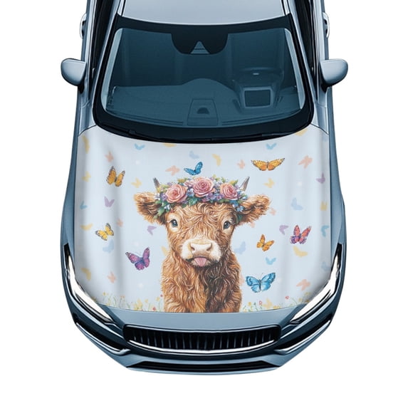 Pzuqiu Unique Cow Hood Cover for Van Trucks Car, Decorate Swimsuit Fabric Elastic Fabric Car Hood Cover