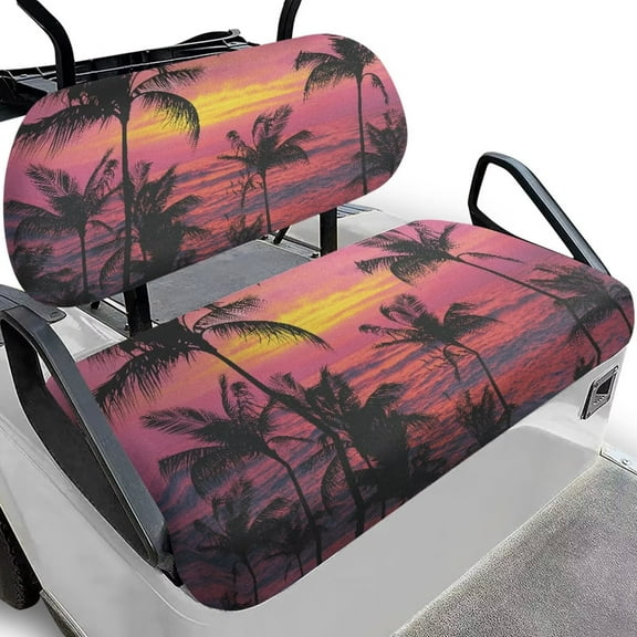 Pzuqiu Universal Sunset Palm Tree Golf Cart Seat Covers Easy to Clean Portable Club Car Seat Cover Golf Cart Accessories Protective Cushion for All Club Cars More 2 Passenger Cart