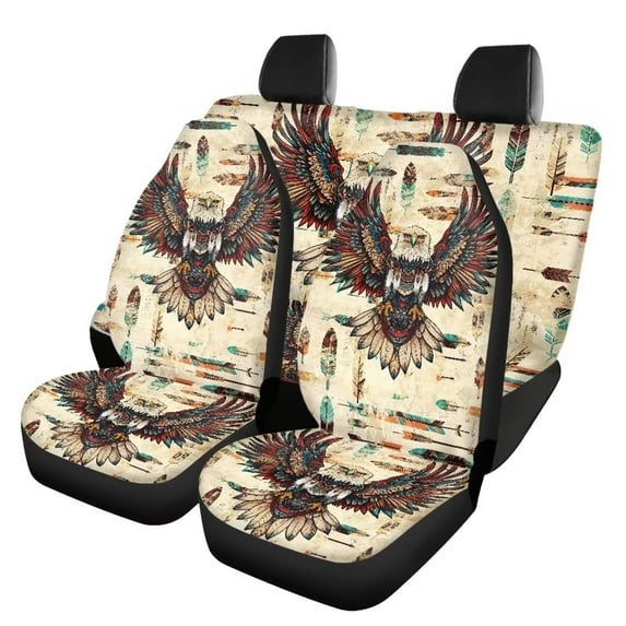 Pzuqiu Vintage Eagle Car Seat Covers Sets Breathable Front and Rear Split Bench for Cars Anti-Slip Back Fabric Automotive Seat Covers Universal Fit Most Cars,SUV, Trucks