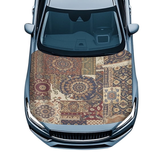 Pzuqiu Vintage Patchwork Car Hood Cover for Trucks SUV Van, Decorate Swimsuit Fabric Removable Car Hood Protectors Cover
