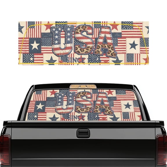 Pzuqiu Vintage USA Patriotic Print Truck Rear Window Decal 66.9 x 22.4 Inches with Usa Patriotic Pattern, Weatherproof Vinyl Window Stickers for Most Trucks