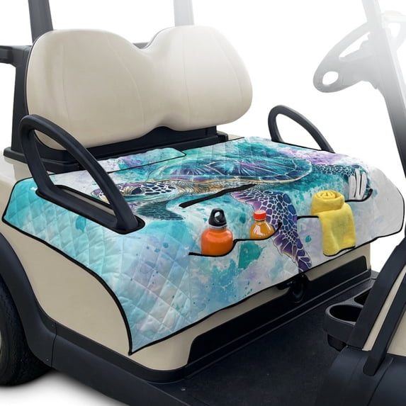 Pzuqiu Watercolor Sea Turtle Golf Cart Seat Cover with 4 Front Pockets Golf Cart Seat Covers, Soft Foldable Design Quilted Golf Cart Seat Covers