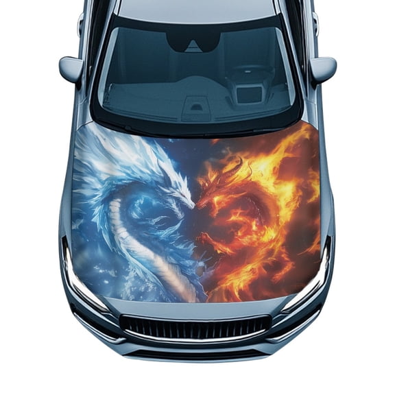 Pzuqiu All Weather Protection Car Hood Bonnet Protector, Fire Ice Dragon Print Swimsuit Fabric Car Hood Cover, Easy to Install Car Hood Cover Protector