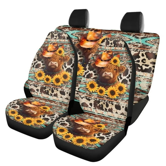 Pzuqiu Western Cowboy Cow Car Seat Cover Light Breathable Front and Rear Split Bench Seat Covers Washable Easy to Install Car Seat Cushion Universal Fit for Most Cars Sedan Van Truck
