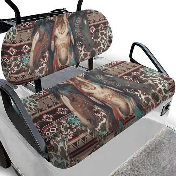 Pzuqiu Western Horses 2-Piece Golf Cart Seat Covers | Breathable Washable Protective Cover | Compatible With Most 2-Seater Golf Carts