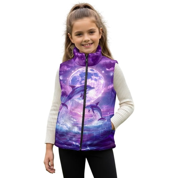 Pzuqiu Whale Kid Outerwear Vest 2T Casual Comfortable Fall Winter Warm Outerwear With Pockets Fleece Sleeveless Vest Zip Up for Girl Fall Outfits Fashion Clothing for Girls