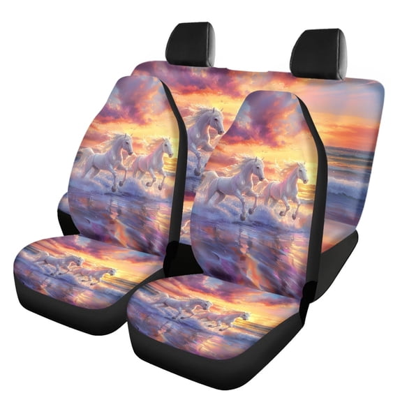 Pzuqiu White Horse Pattern Car Seat Covers Easy to Install, Full Set, Suitable for Vehicle Seats, Fit for Cars