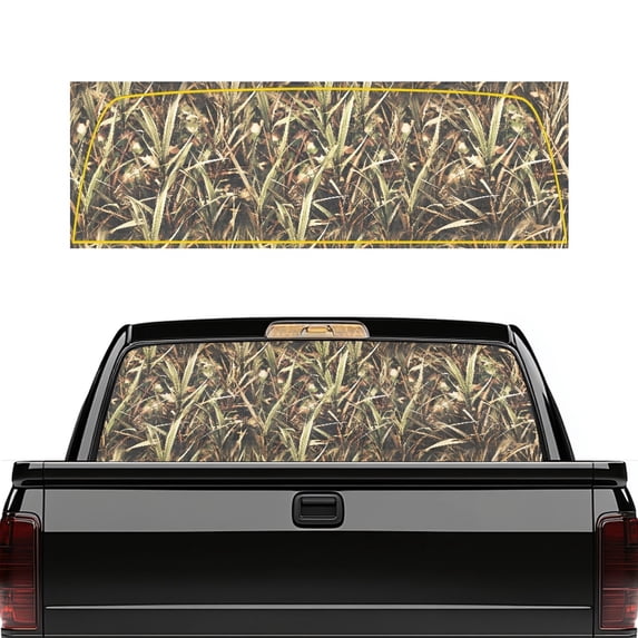 Pzuqiu Wild Grass Camo Pattern Vinyl Pickup Car Window Stickers, 66.9 x 22.4 Inch UV Resistant Anti-UV Truck Rear Window Decal for Most Pickups